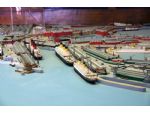 A close up of the Ocean Dock with L to R: Cunard's Berengaria and White Star's Majestic and Homeric, all built in Germany! In the adjoining dock are a troopship and a Royal Mail liner while at the very top can be seen the Isle of Jersey.